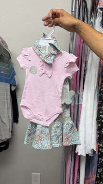 Baby Essentials Baby Girl 3-Piece Floral Ruffle Bodysuit Pant Set with Headband